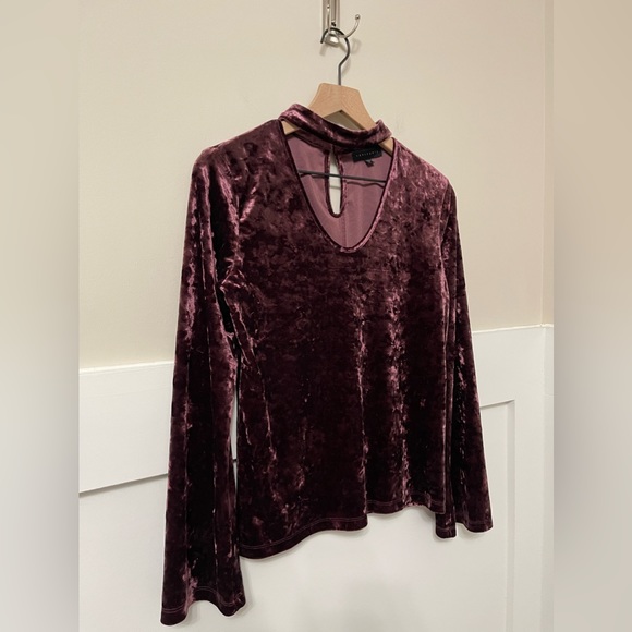 Sanctuary Velvet Texture Flare Sleeves Fall Inspired Plum Blouse Size Small - Picture 4 of 10